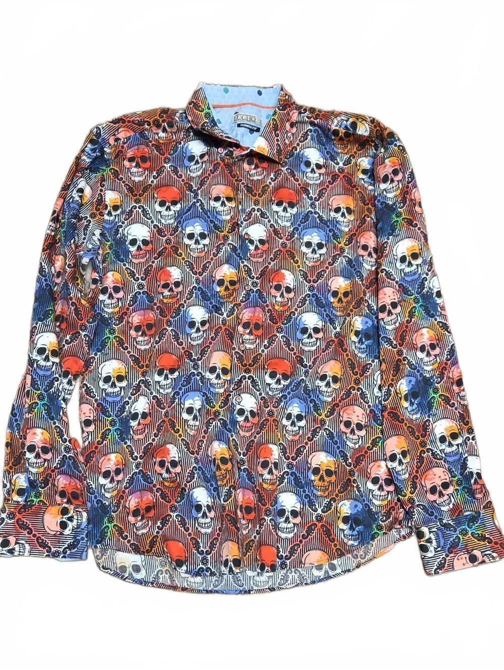 Lucho Houston | Bold Multicolor Skull Print Men’s Shirt | XL